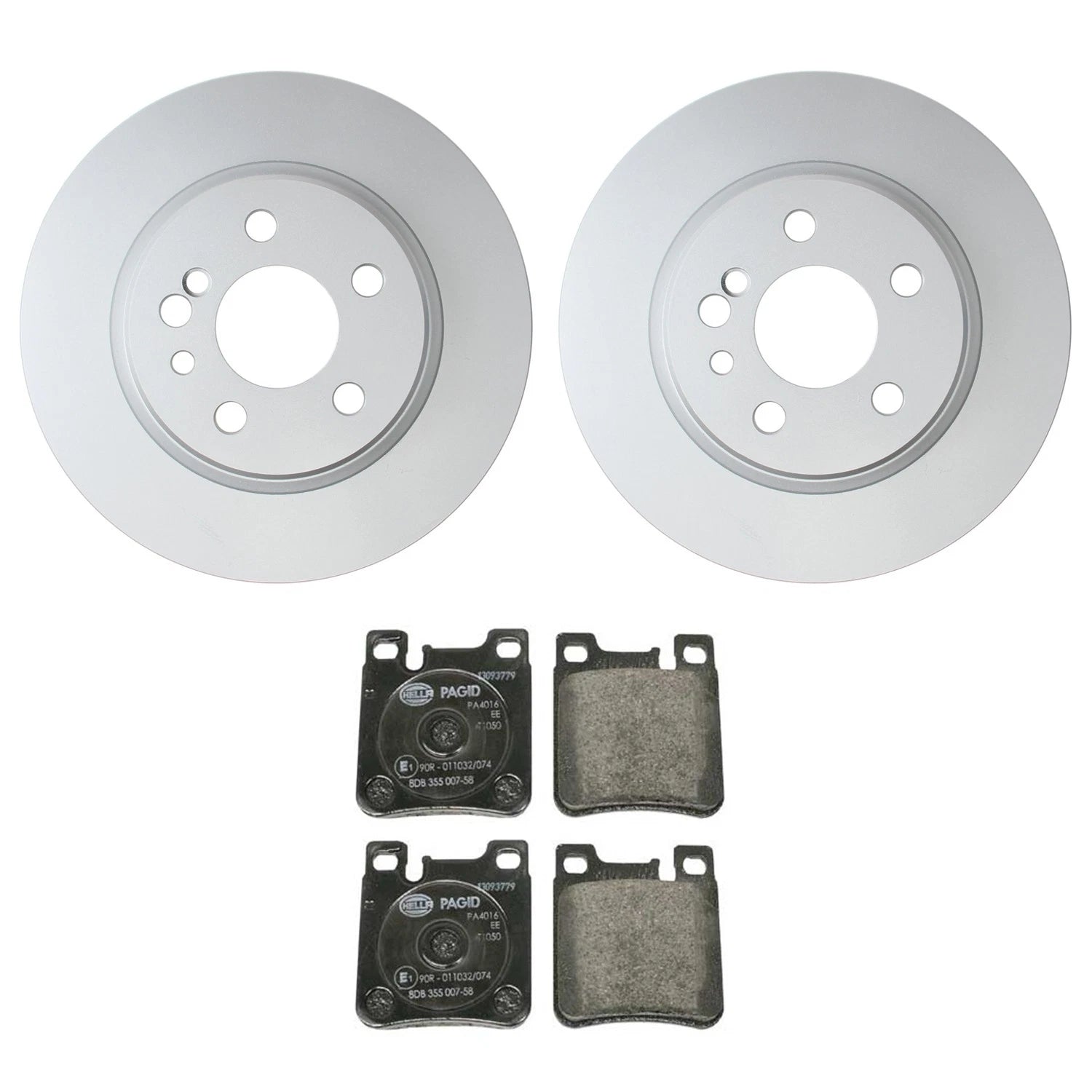 Hella Rear Rotors & Low-Met Disc Brake Pad Kit for Mercedes W140 (1992–1999)