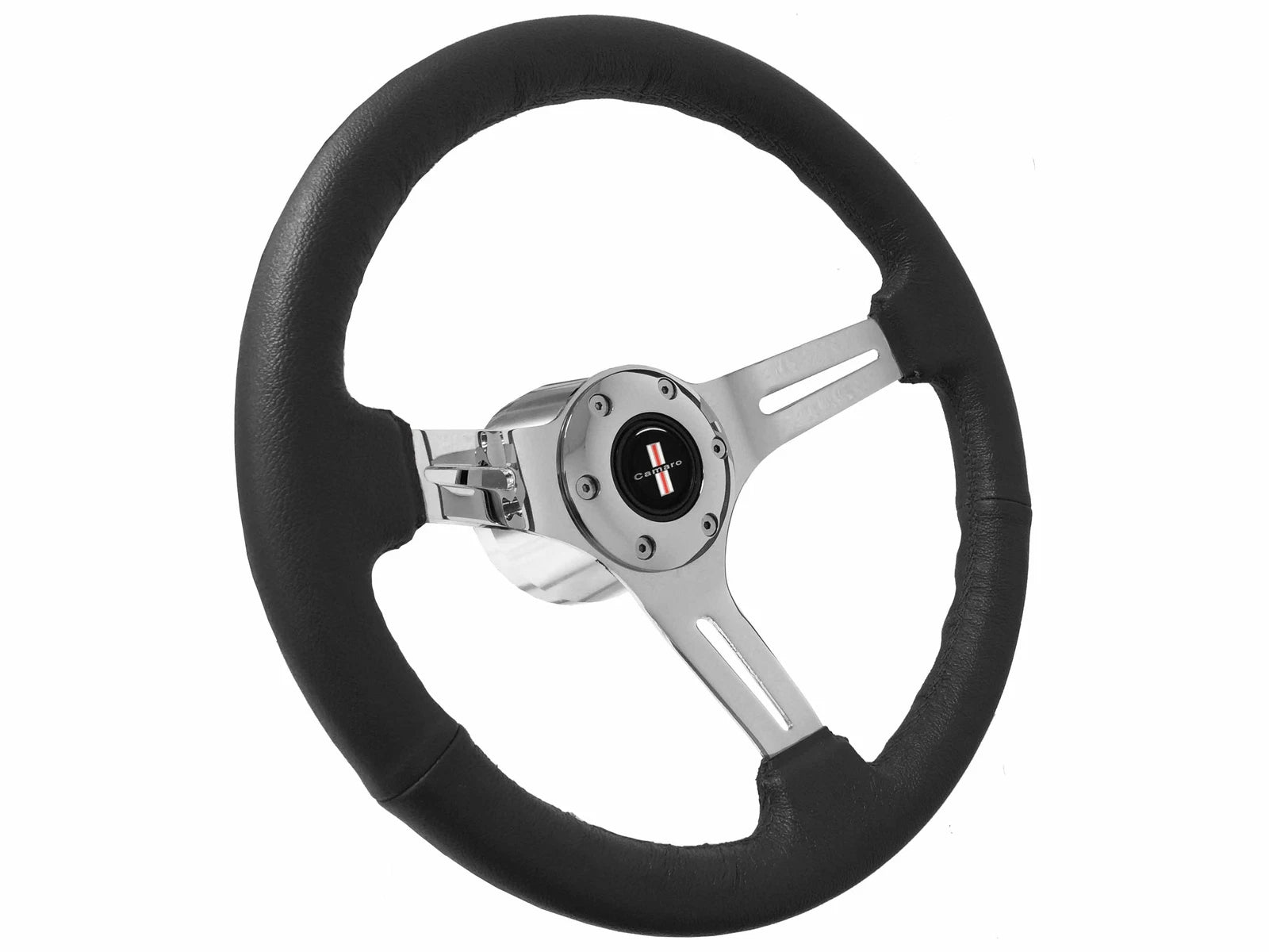 14 Inch Chrome Slotted Steering Wheel Black Leather for Chevrolet Camaro (1967–1968)