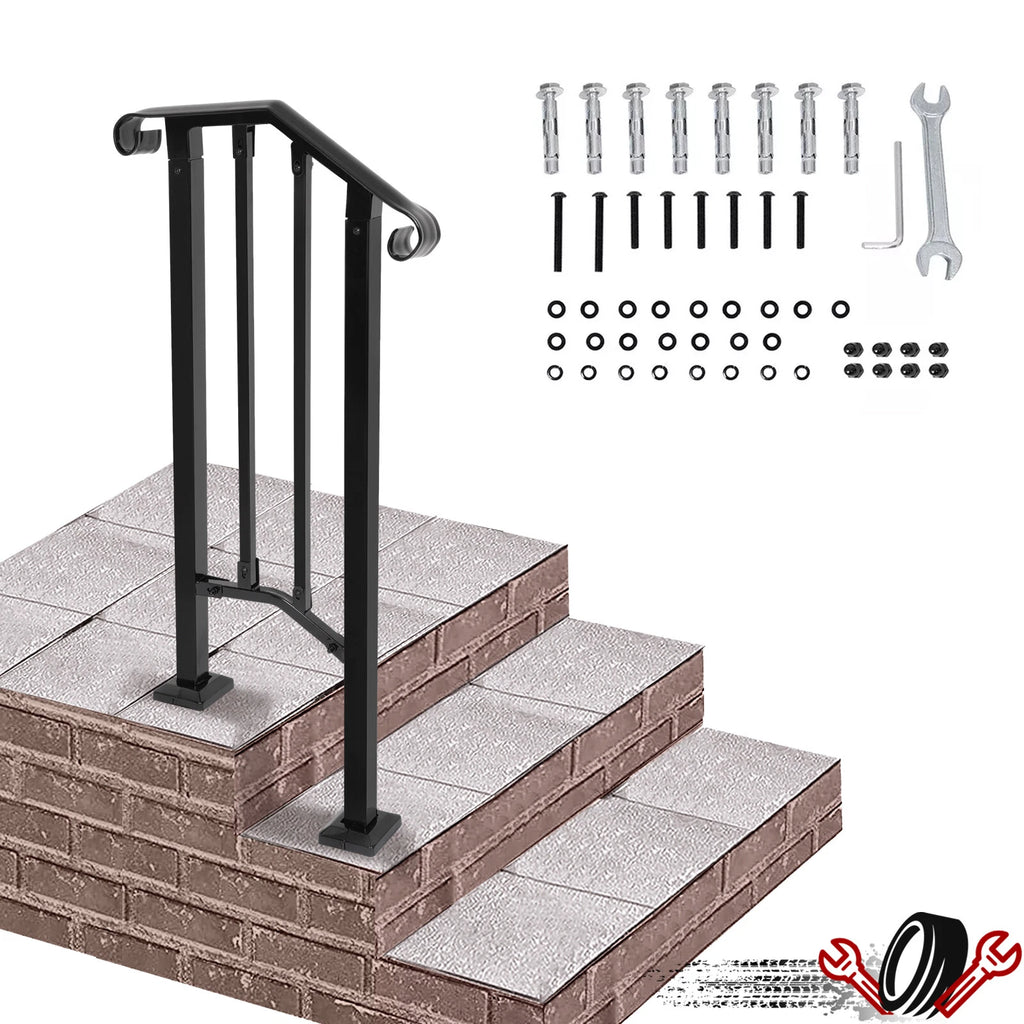 Steel Handrail Picket for Outdoor Steps (1 or 2 Step) - Black