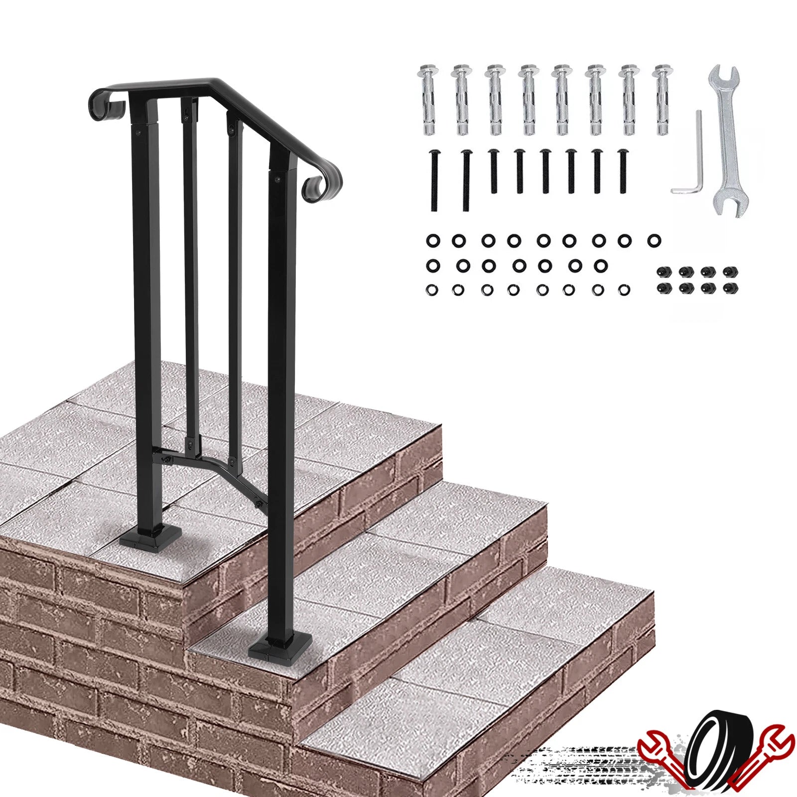 Steel Handrail Picket for Outdoor Steps (1 or 2 Step) - Black