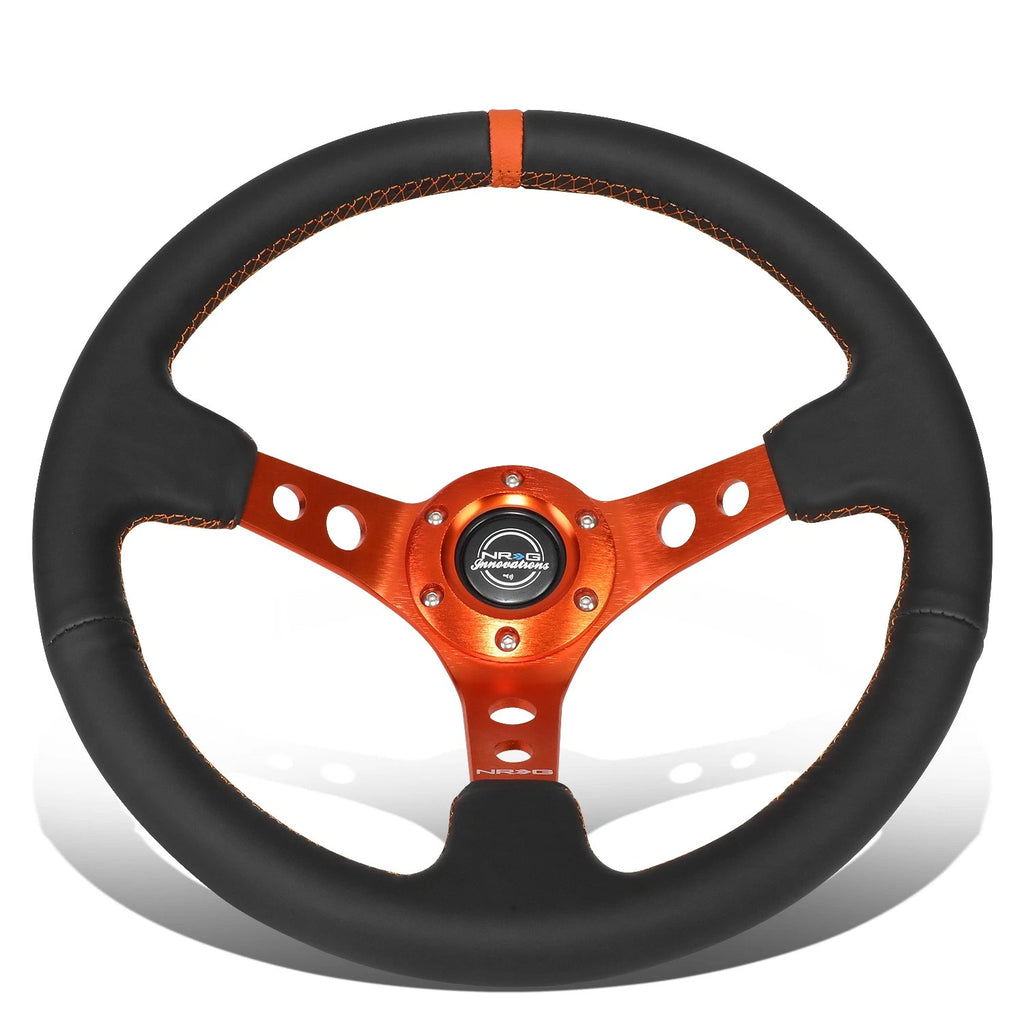 NRG Innovations RST-006OR 350mm Deep Dish Leather Steering Wheel for Universal
