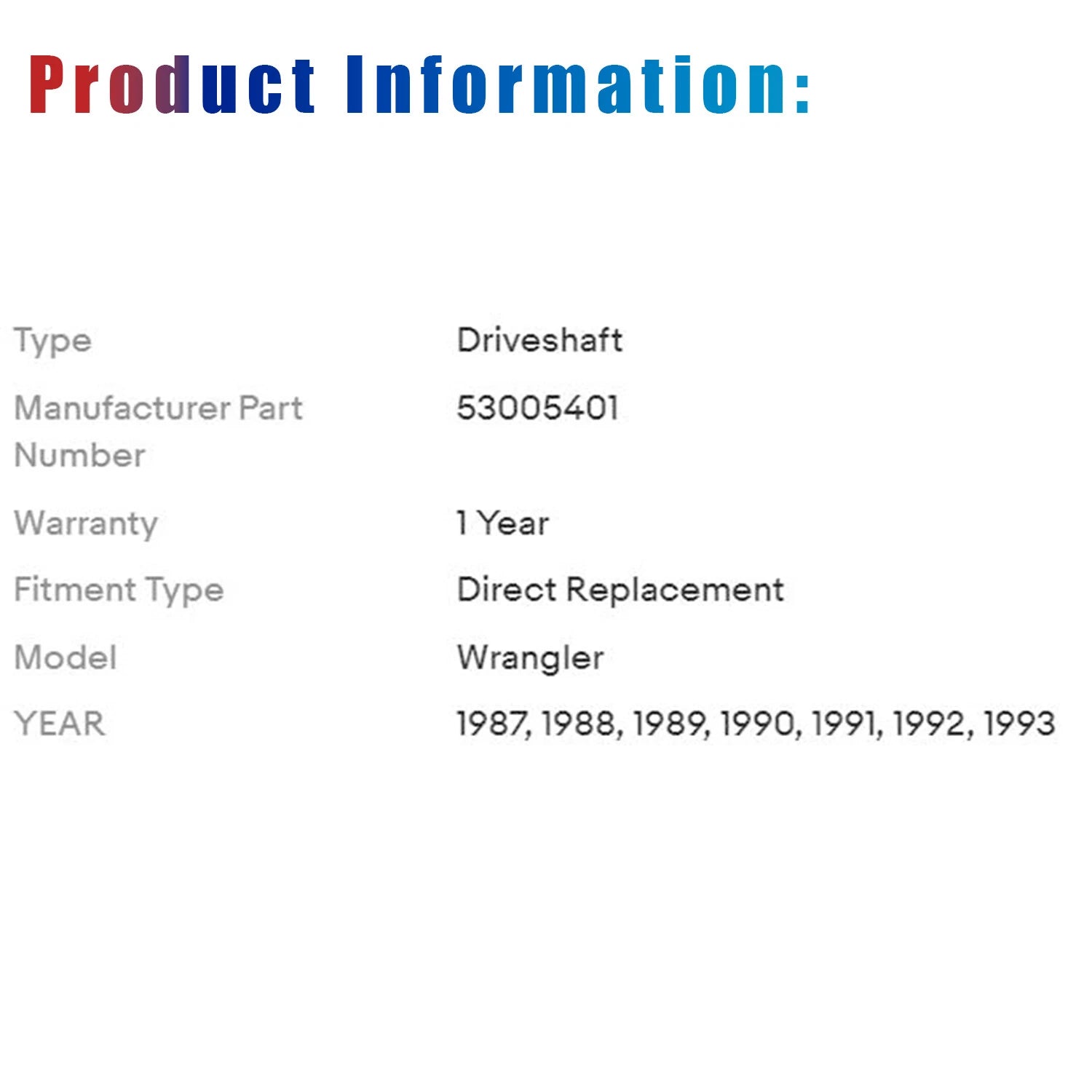 Driveshaft Assembly for Jeep Wrangler (1997-2006)