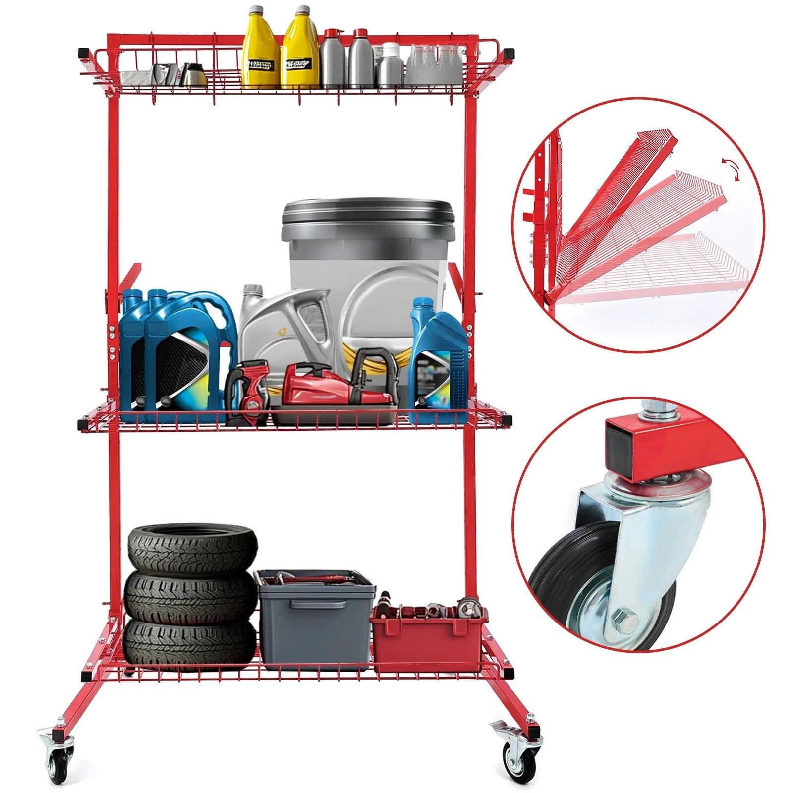 3-Shelf Mobile Autobody Parts Storage Rack for Auto Paint (Adjustable)