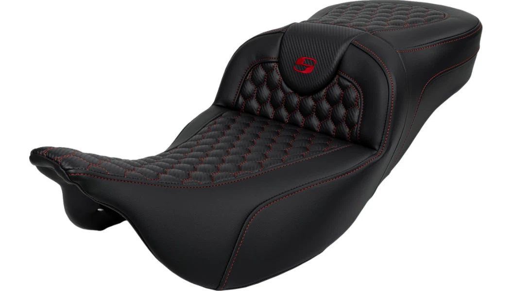 Saddlemen RoadSofa Seat for Harley Touring (2008–2024) Honeycomb Red Stitch