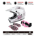 Youth ATV Helmet DOT Full Face Off-Road Racing for Kids - Pink/White (S-XL)