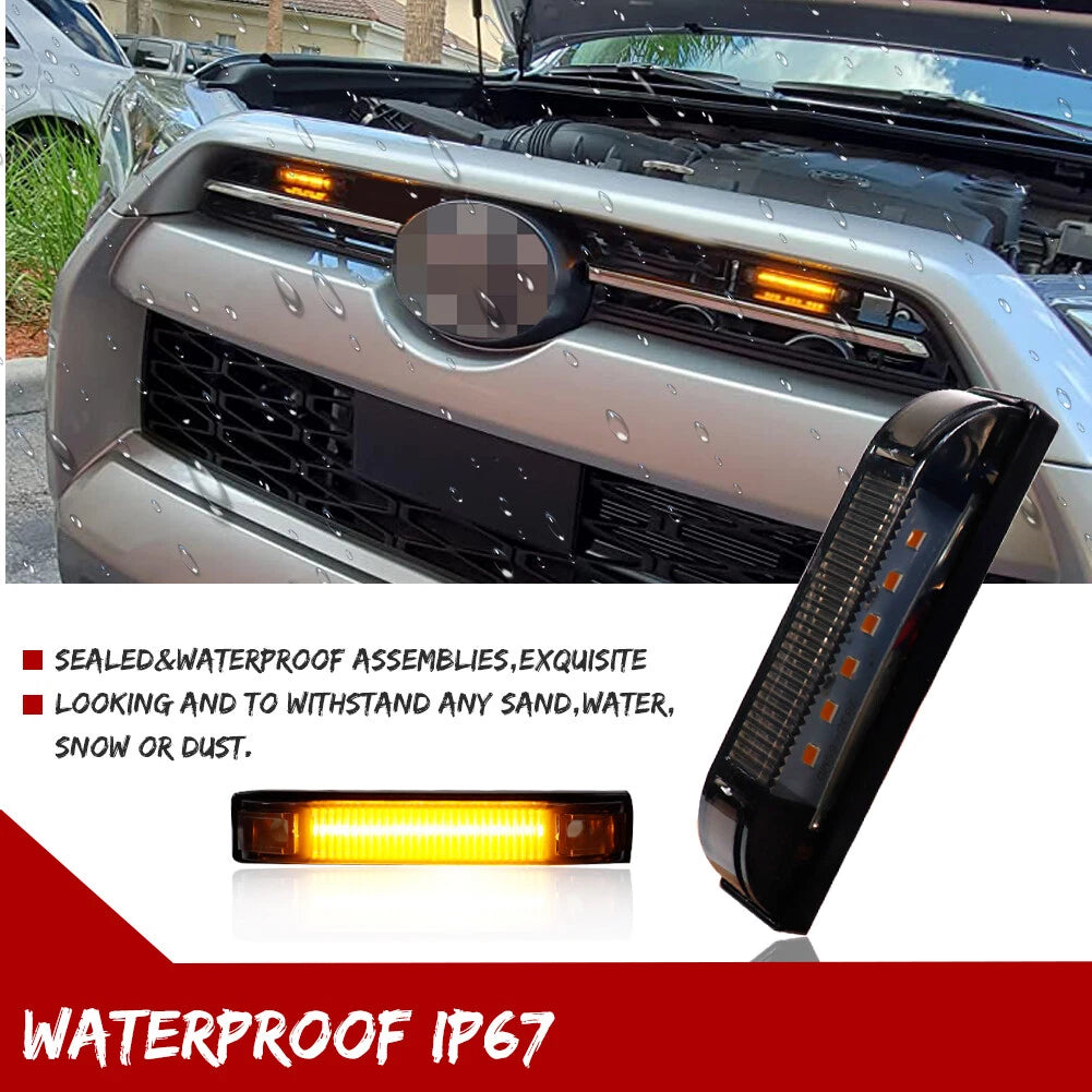2X Smoked Amber LED Front Grille DRL Running Lights for Toyota Tacoma (2012–2023)
