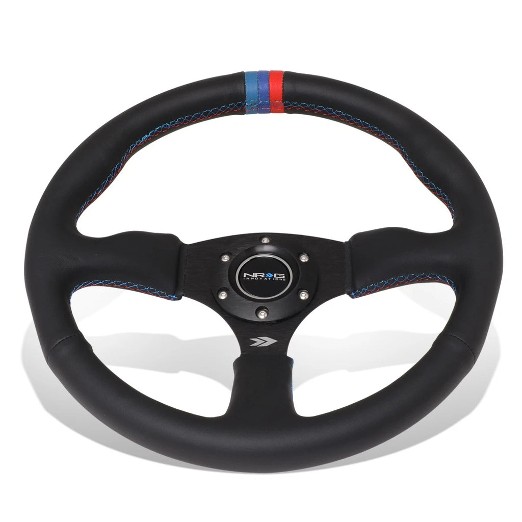 NRG 35cm 2.5" Deep Leather Steering Wheel + Horn Button for Universal Fit (2010–2023)