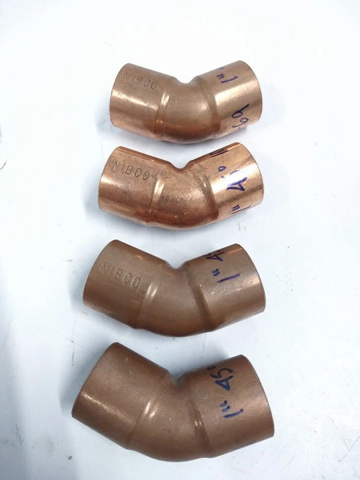 Set of 4 Nibco 105-7769 1'' 45 Degree Copper Elbows