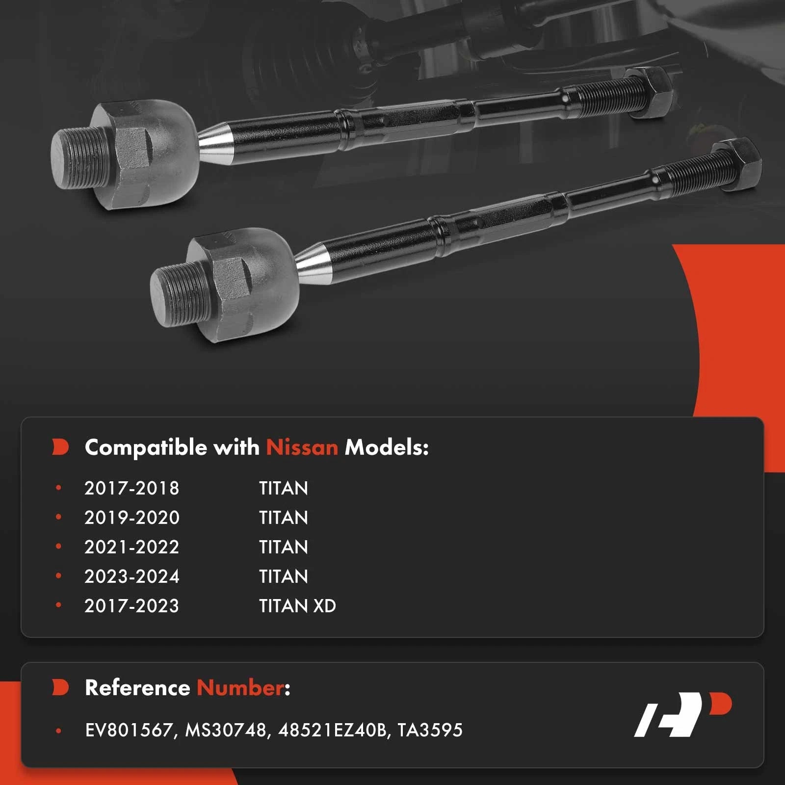 2X Front Inner Side Tie Rod Ends for Nissan Titan (2017-2024)
