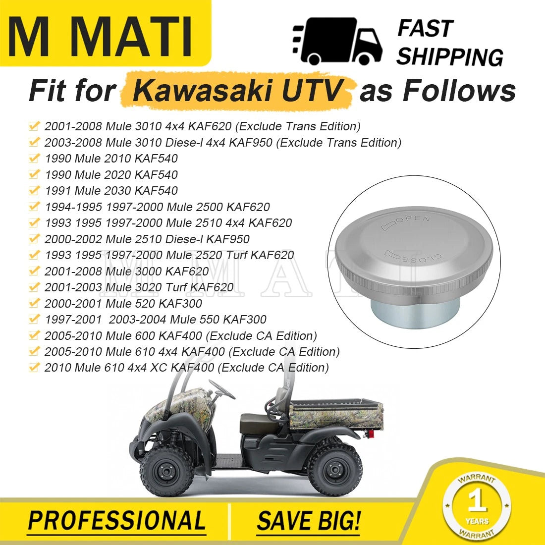 Fuel Cap for Kawasaki Mule 2510 (1998–2001) 51048-1103, 51048-0005