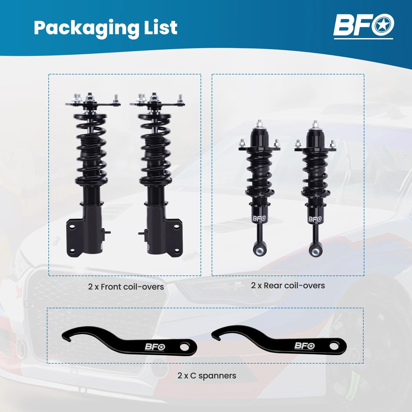 BFO Adjustable Coilovers Struts Lowering Kit for Mitsubishi Lancer (2002–2006)