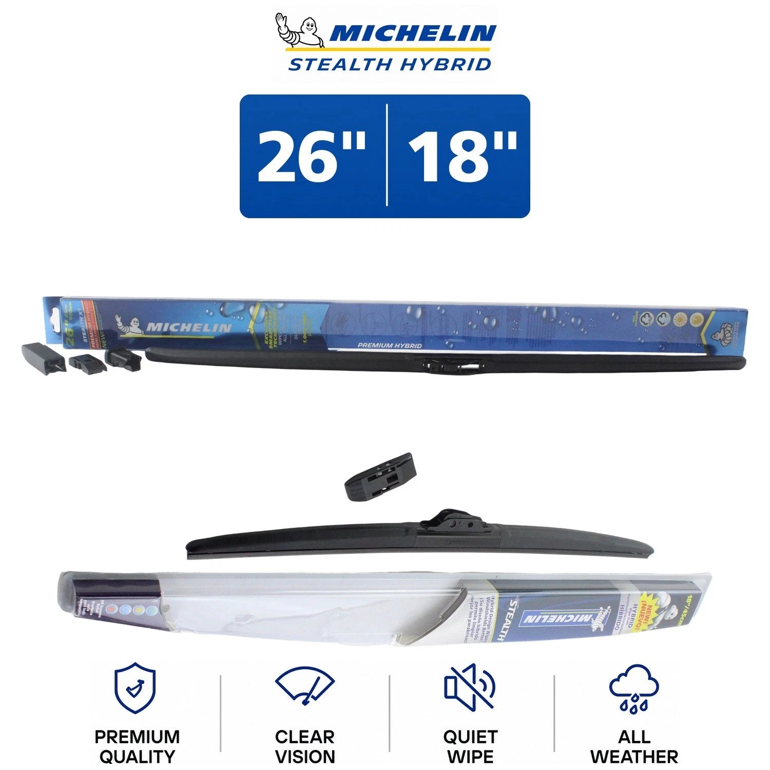 Set of 2 Michelin Stealth Hybrid Wiper Blades for Dodge Dart (2013–2016)