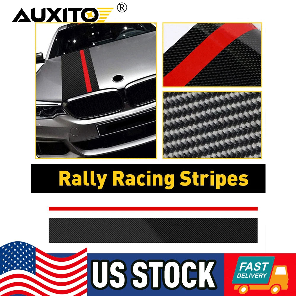 5D Carbon Fiber Hood Decal with Red Rally Stripes for BMW