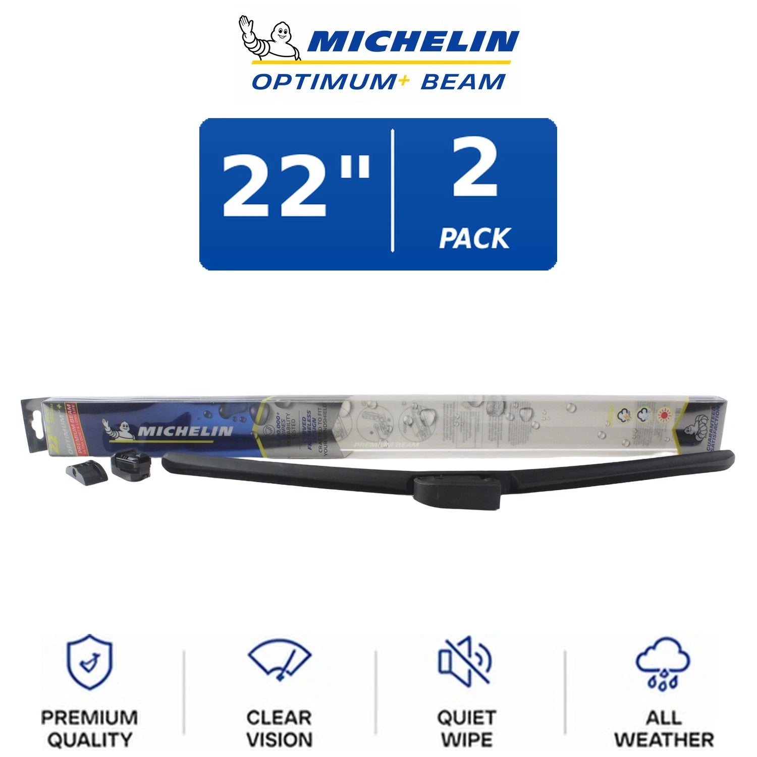 Set of 2 Michelin Optimum+ Beam Wiper Blades 22" for All Vehicles