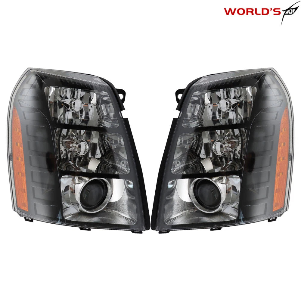 Set of 2 HID Black Headlights for Cadillac Escalade (2007–2014)