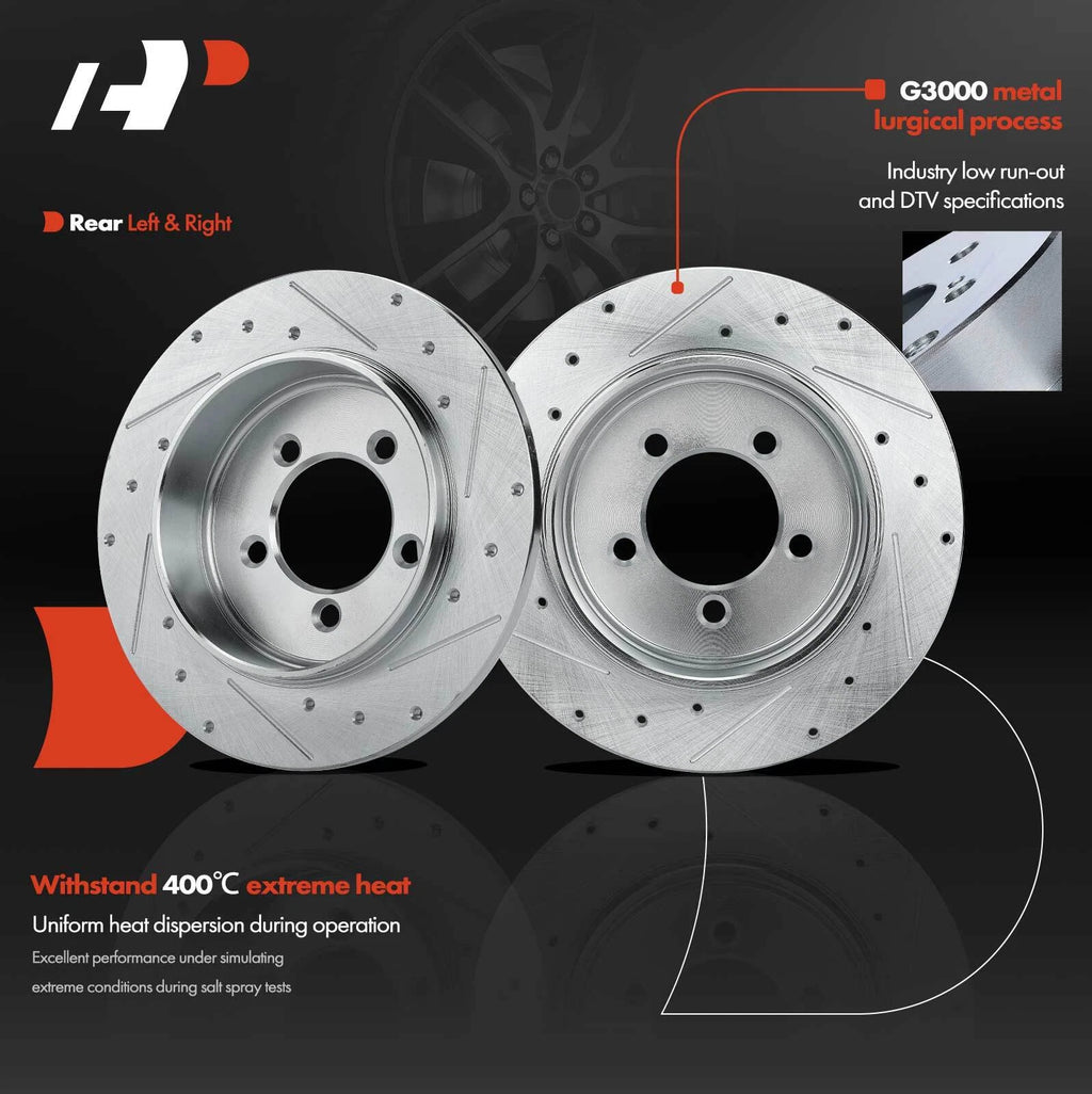 2Pcs Rear Drilled Brake Rotors & Pads for Ford Explorer (2002-2010)