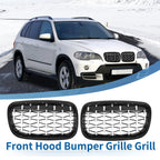 Set of 2 Front Hood Bumper Grilles for BMW X5 X6 (2008–2013) Black Silver Tone