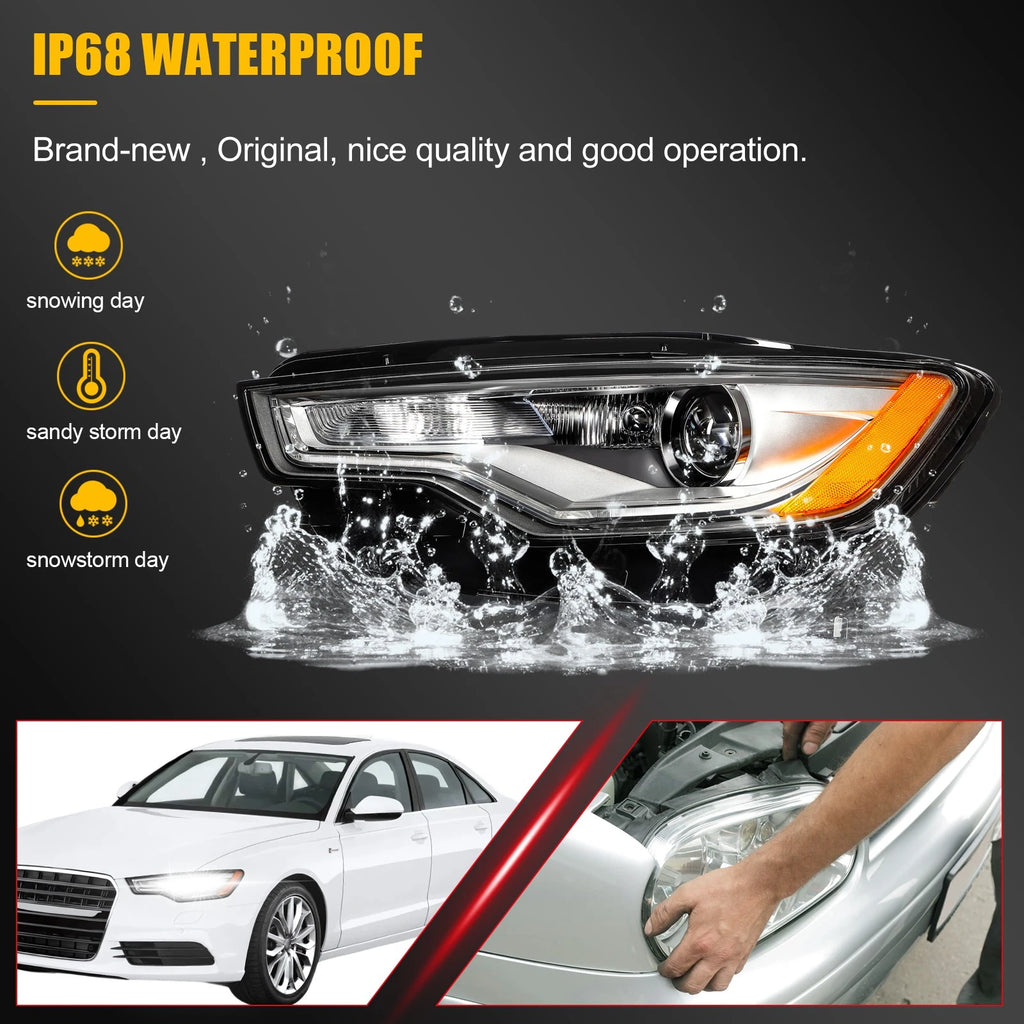 2Pcs HID Headlight Assembly for Audi A6 (2012–2015) with Projector