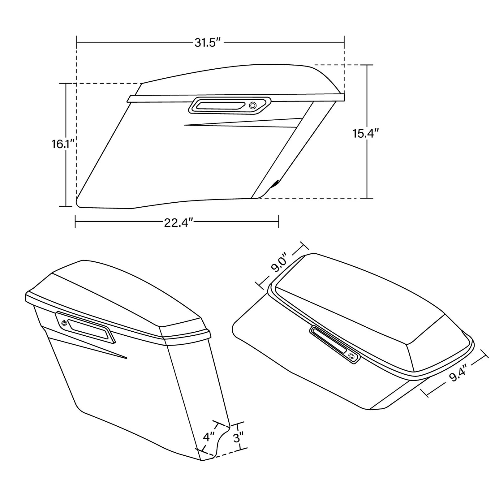 4" Stretched Extended Hard Saddlebags for Harley Electra Glide (2014–2024)