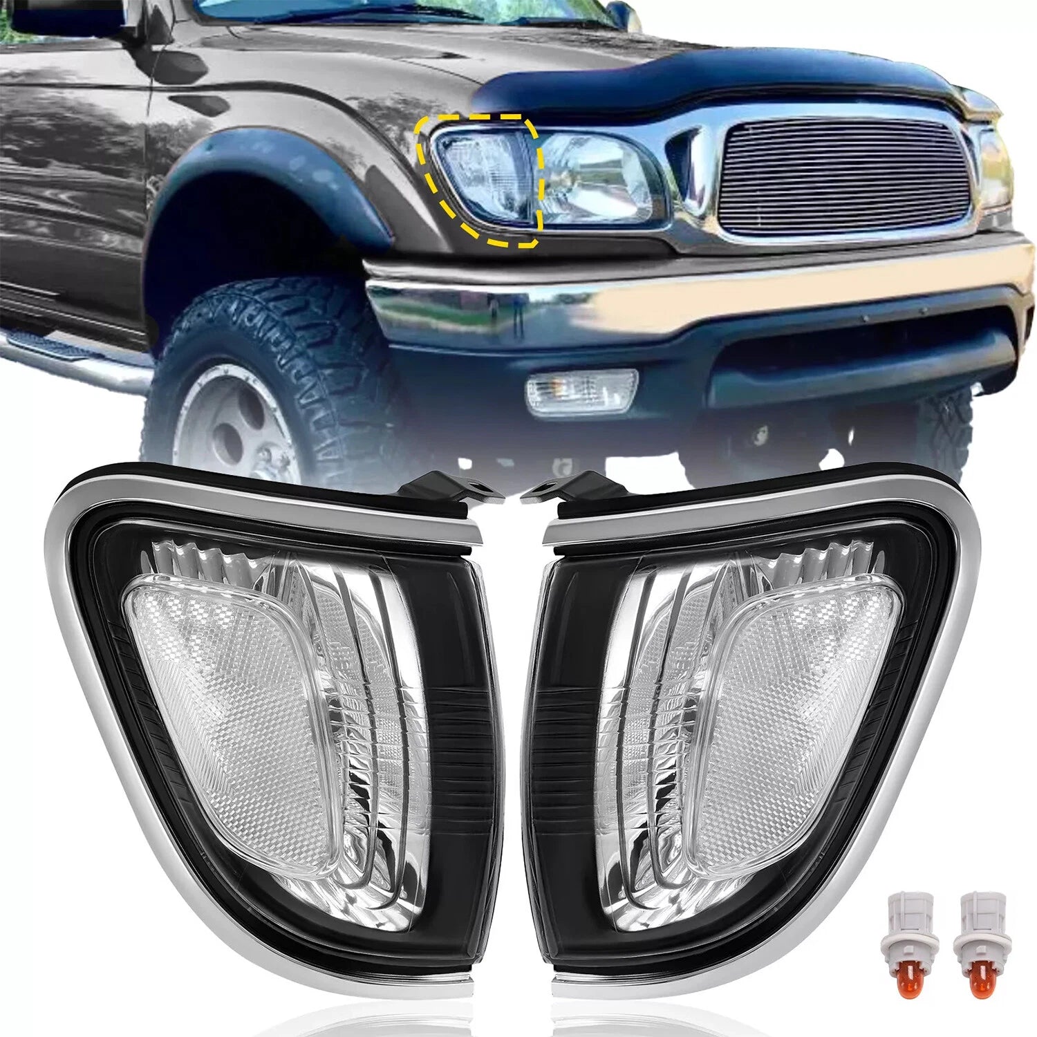 2PC Side Marker Corner Parking Lights Chrome for Toyota Tacoma (2001–2004)