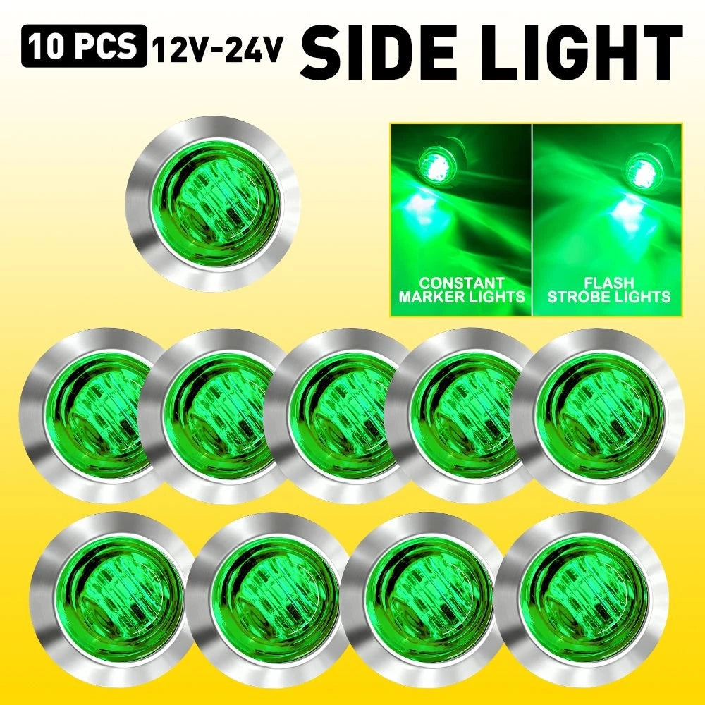 3/4" Green LED Strobe & Steady Marker Lights for EV (10X)