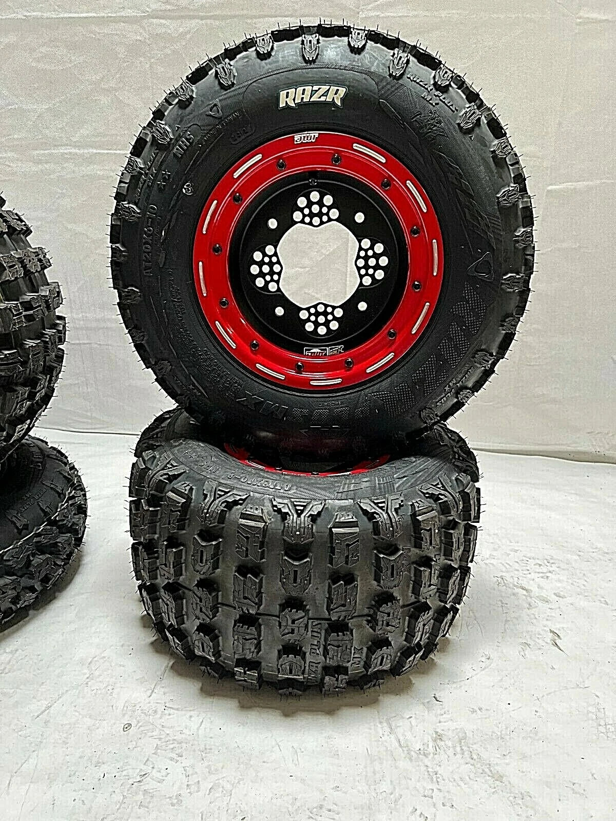 Set of 4 DWT G3 Beadlock Rims with Maxxis Razr Plus MX Tires for Yamaha YFZ450 (2004–2023)