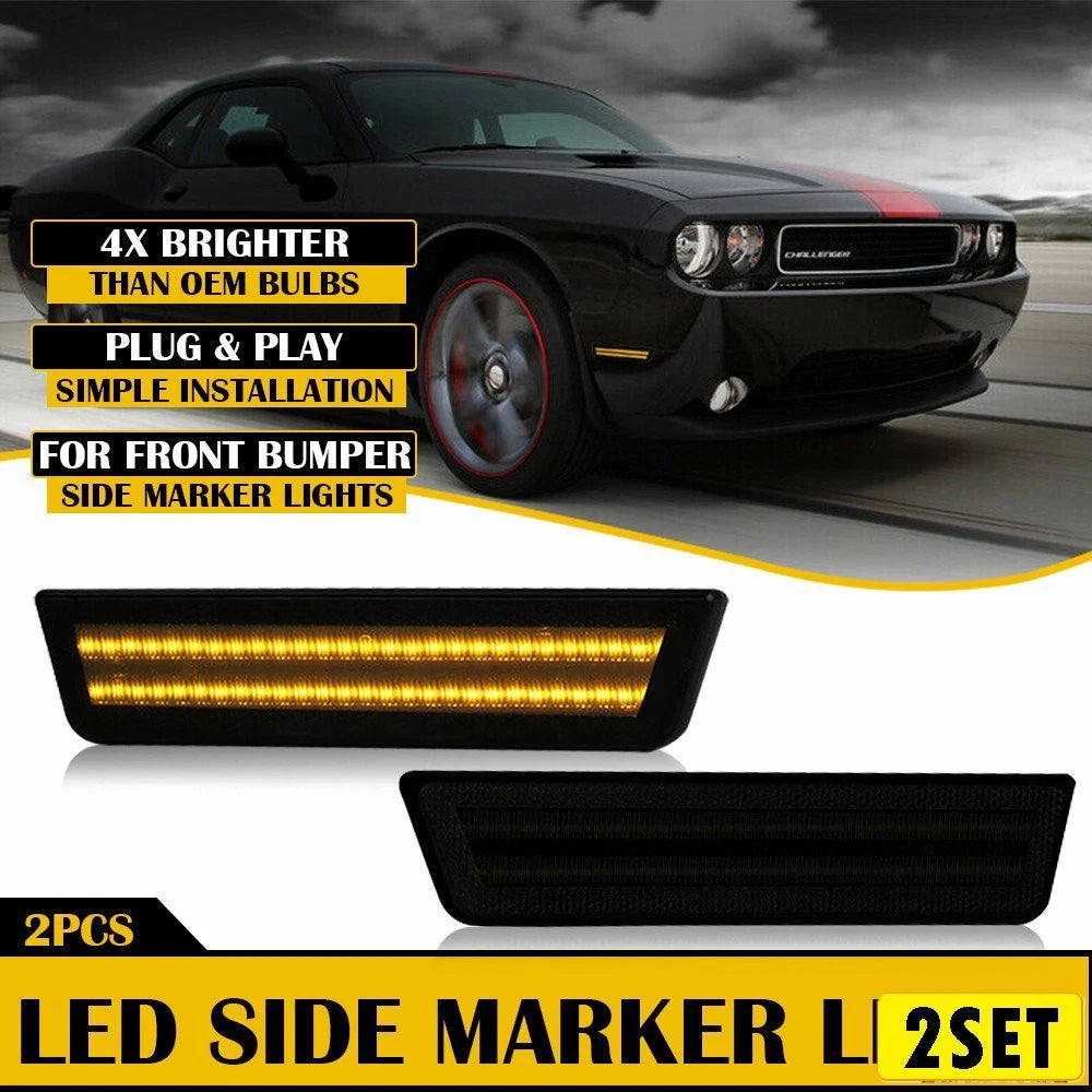 Set of 4 Front Bumper Marker Side Lamps for Dodge Challenger (2008–2014) Smoke