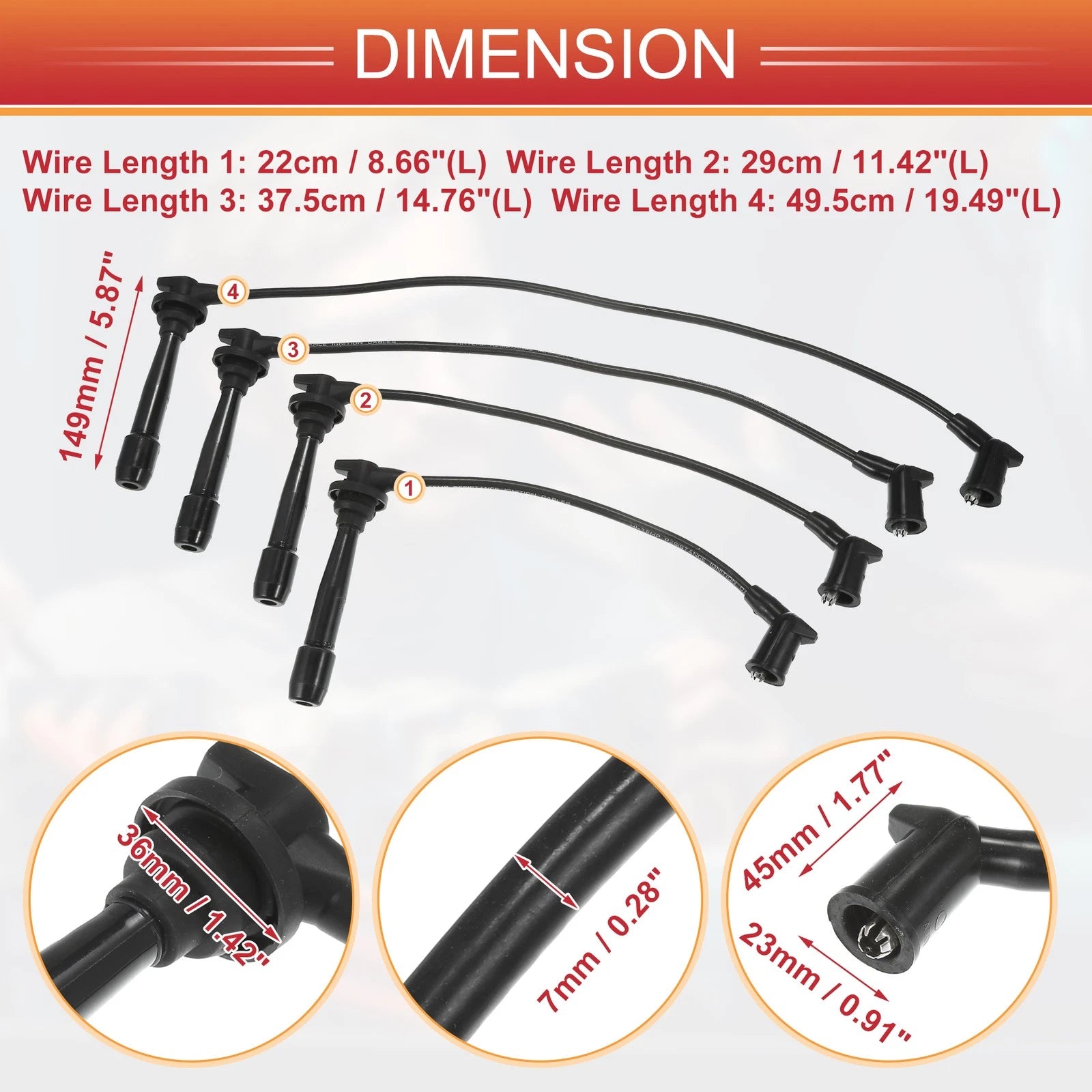 Set of 4 Spark Plug Wire Ignition Coil Cables No. 2750126A00 for Hyundai Accent 