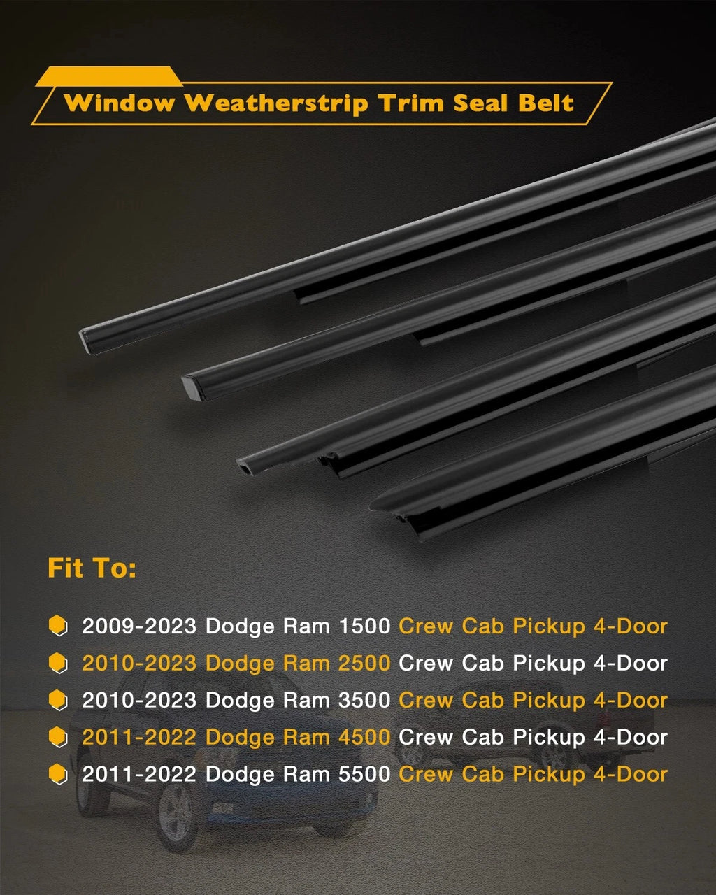 Weatherstrip Window Moulding Trim Seal for Dodge Ram 1500 2500 3500 (2009–2023)