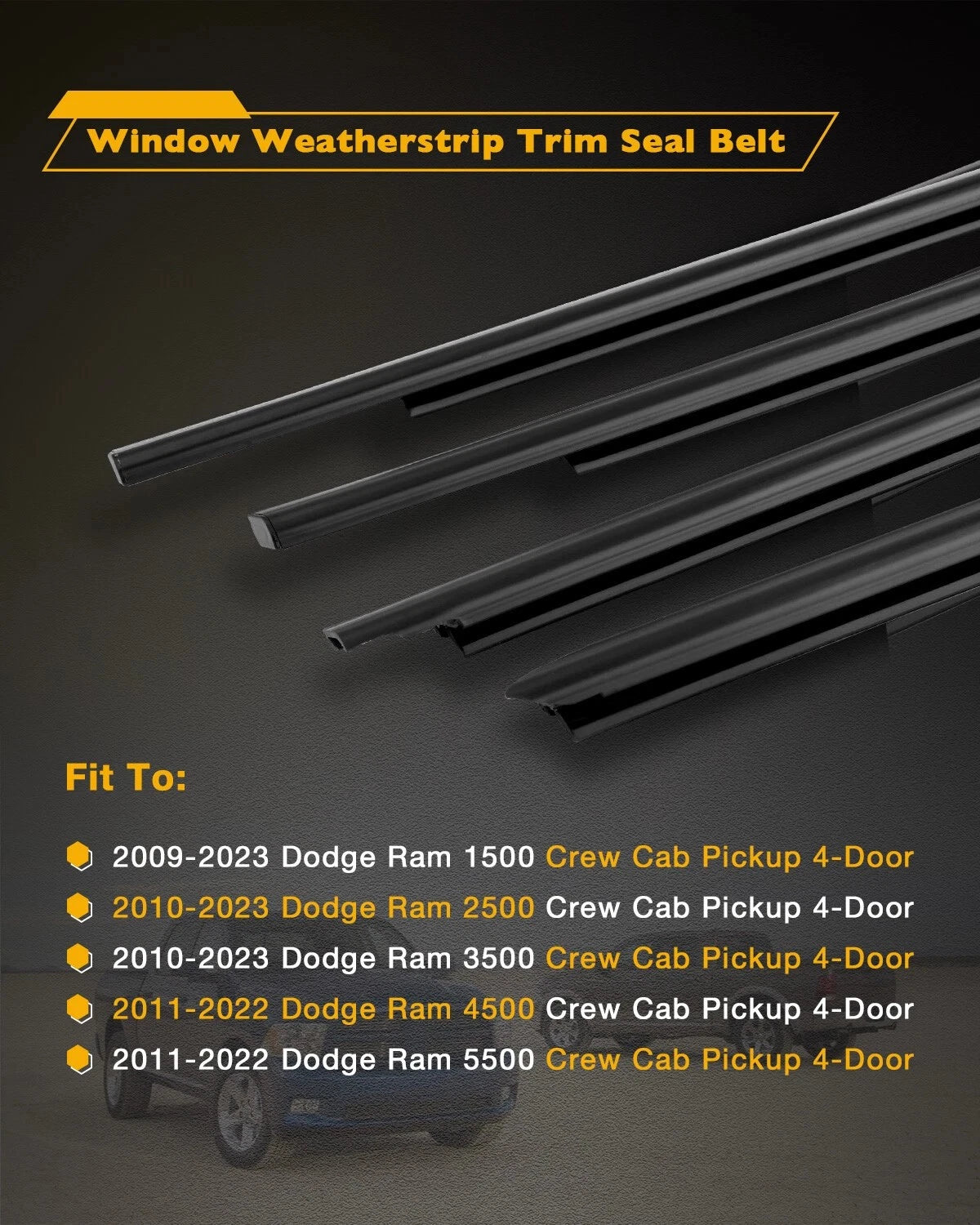 Weatherstrip Window Moulding Trim Seal for Dodge Ram 1500 2500 3500 (2009–2023)