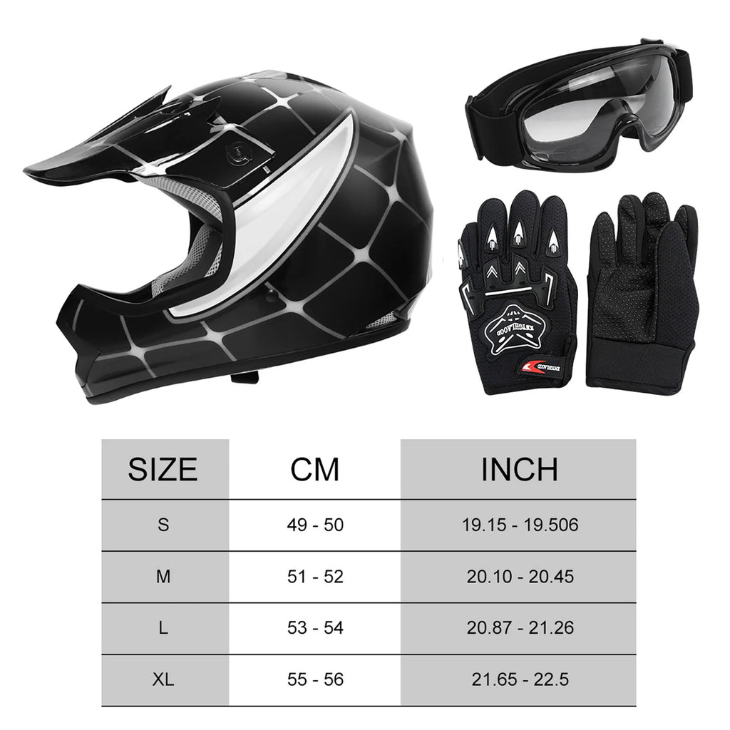 Youth Full Face Helmet for Motocross Dirt Bike ATV (S, M, L, XL)