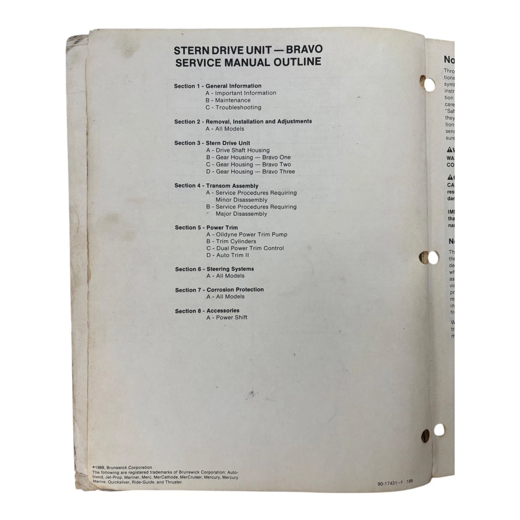 Bravo Stern Drive Unit Service Manual #11 for MerCruiser (1995)