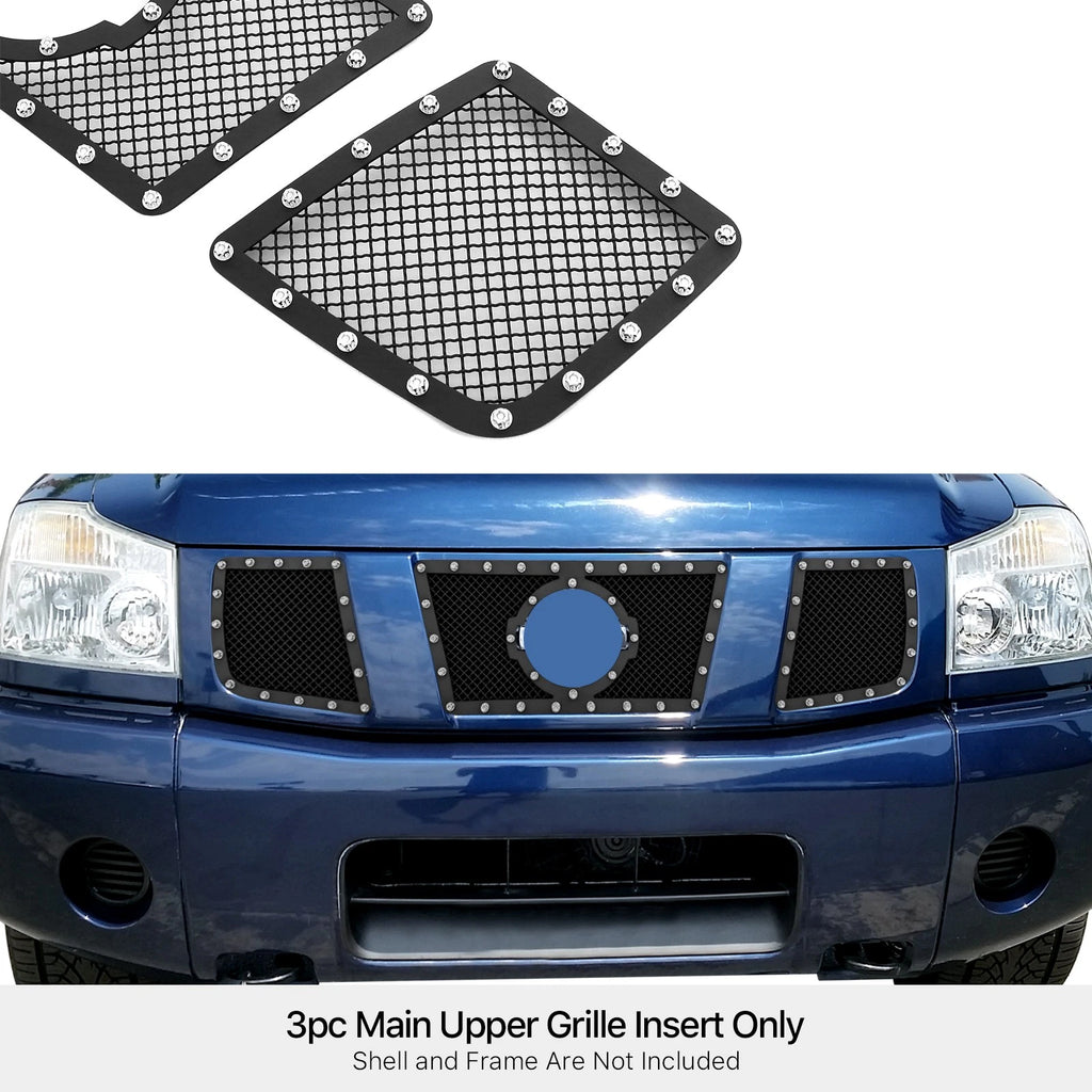 Stainless Black Mesh Rivet Upper Grille for Nissan Armada/Titan (2004-2007)