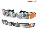 Headlight Set for GMC Sierra 1500, Yukon (1999–2007) Chrome Housing Clear