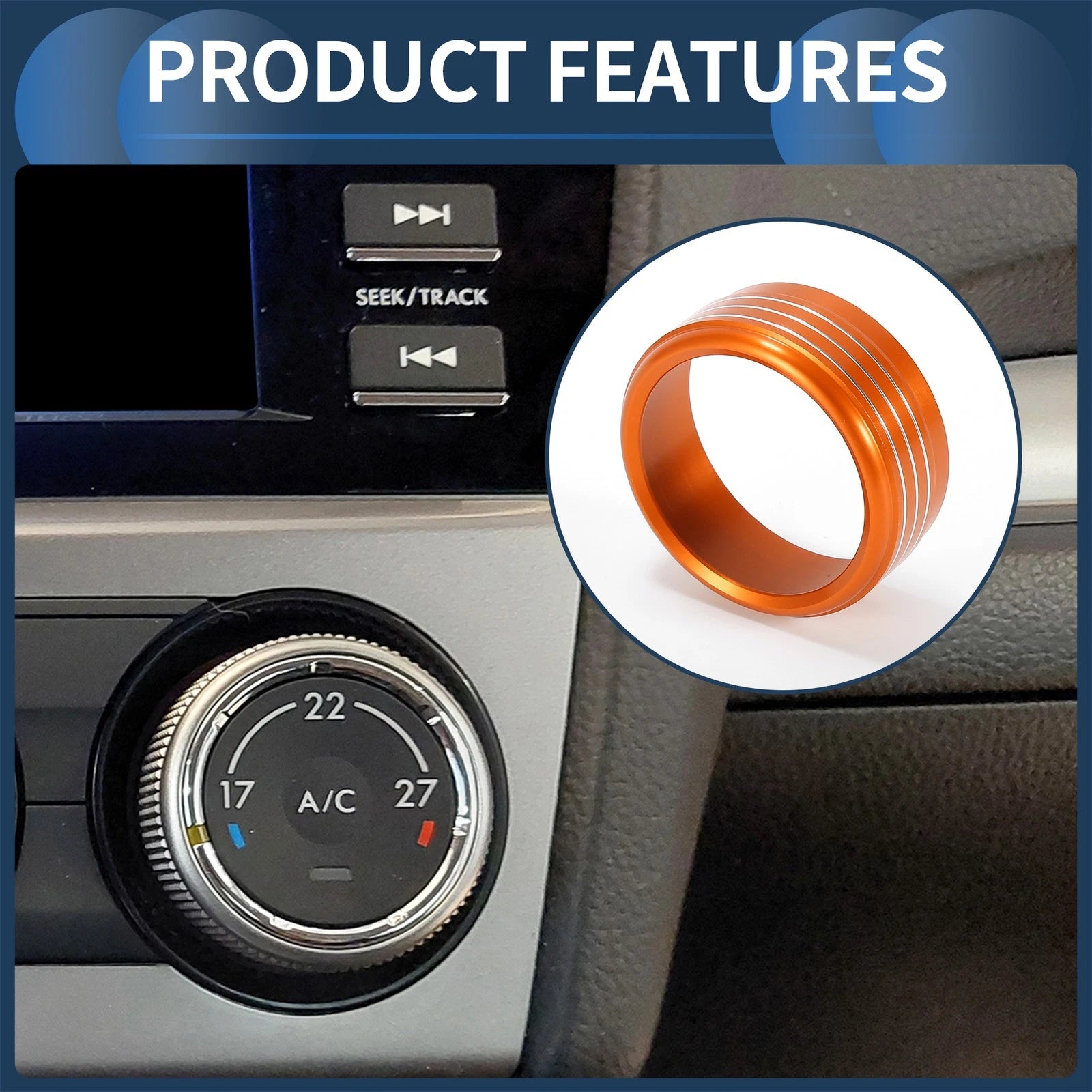 Set of 3 AC Heater Temp Switch Knob Cover Rings for Subaru Forester (2014–2018) Orange