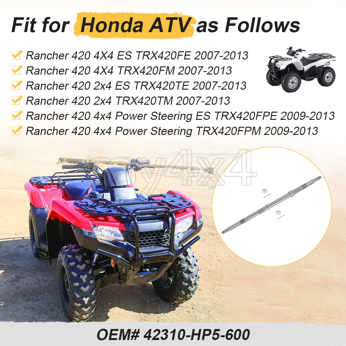Rear Axle Shaft for Honda TRX420FE TRX420FM Rancher 420 (2007–2013)