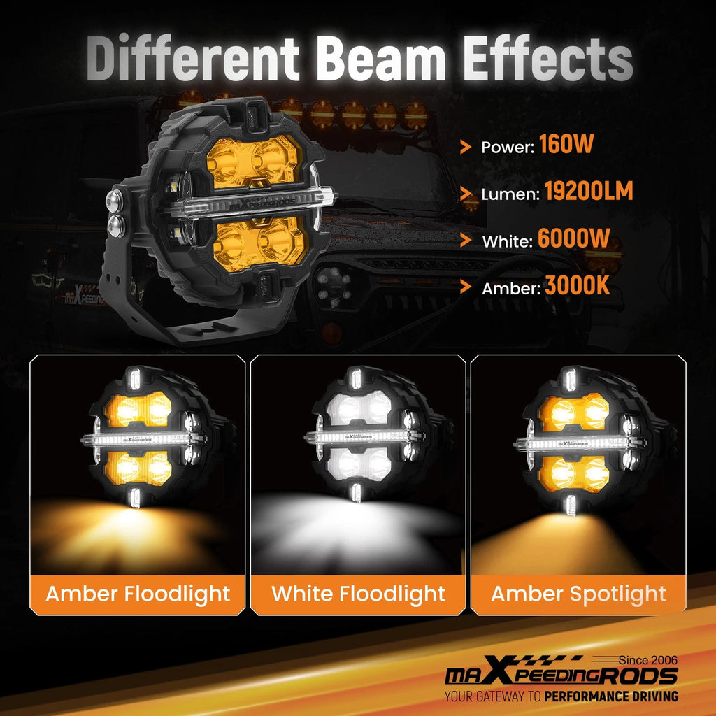 3.5 Inch LED Light Pods Spot Beam with Amber Covers for Jeep