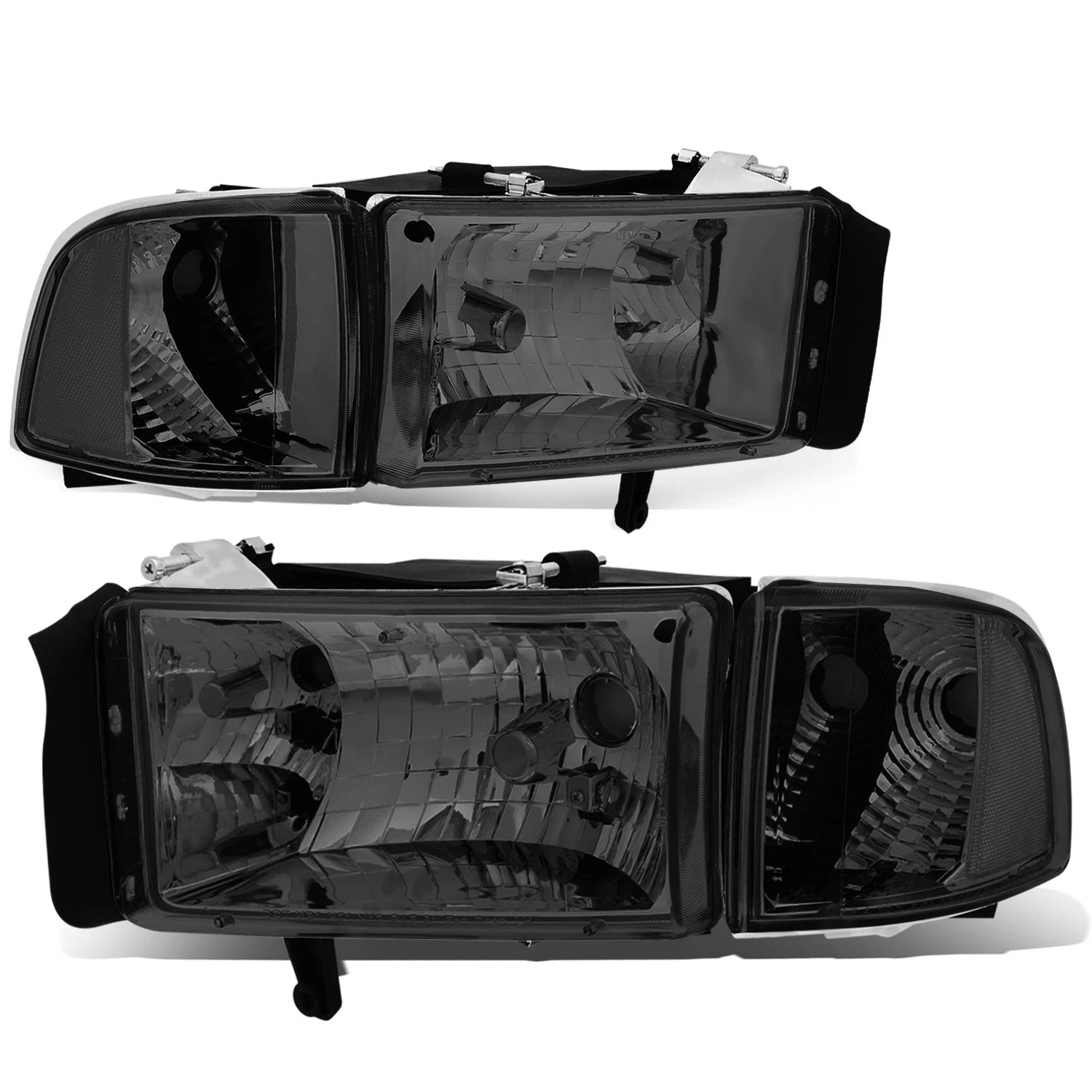 Smoked Housing Headlights + Clear Corner Lamp for Dodge Ram Pickup (1994–2002)