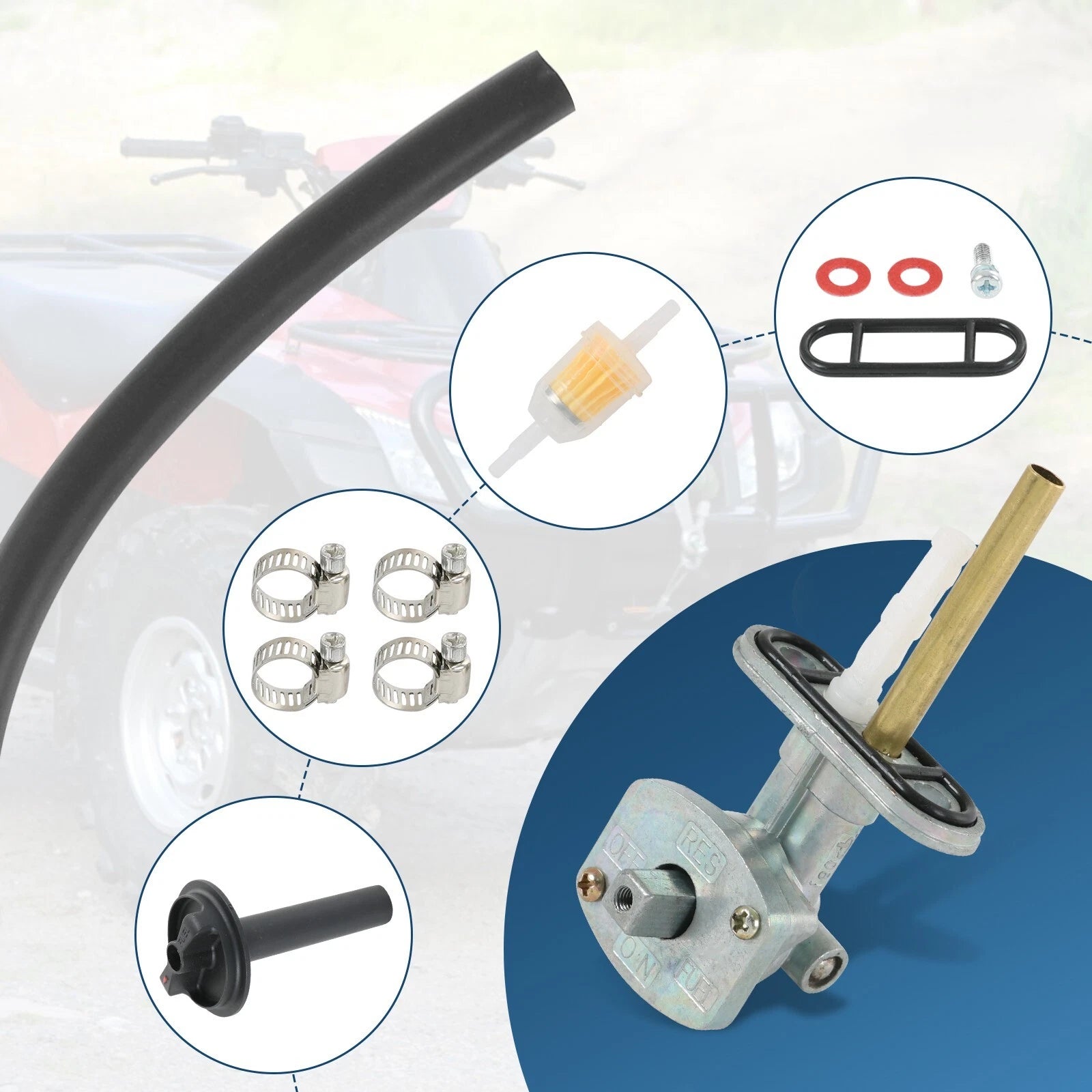 Fuel Valve Petcock & Lever Screw for Kawasaki Prairie 400 (1999–2002)