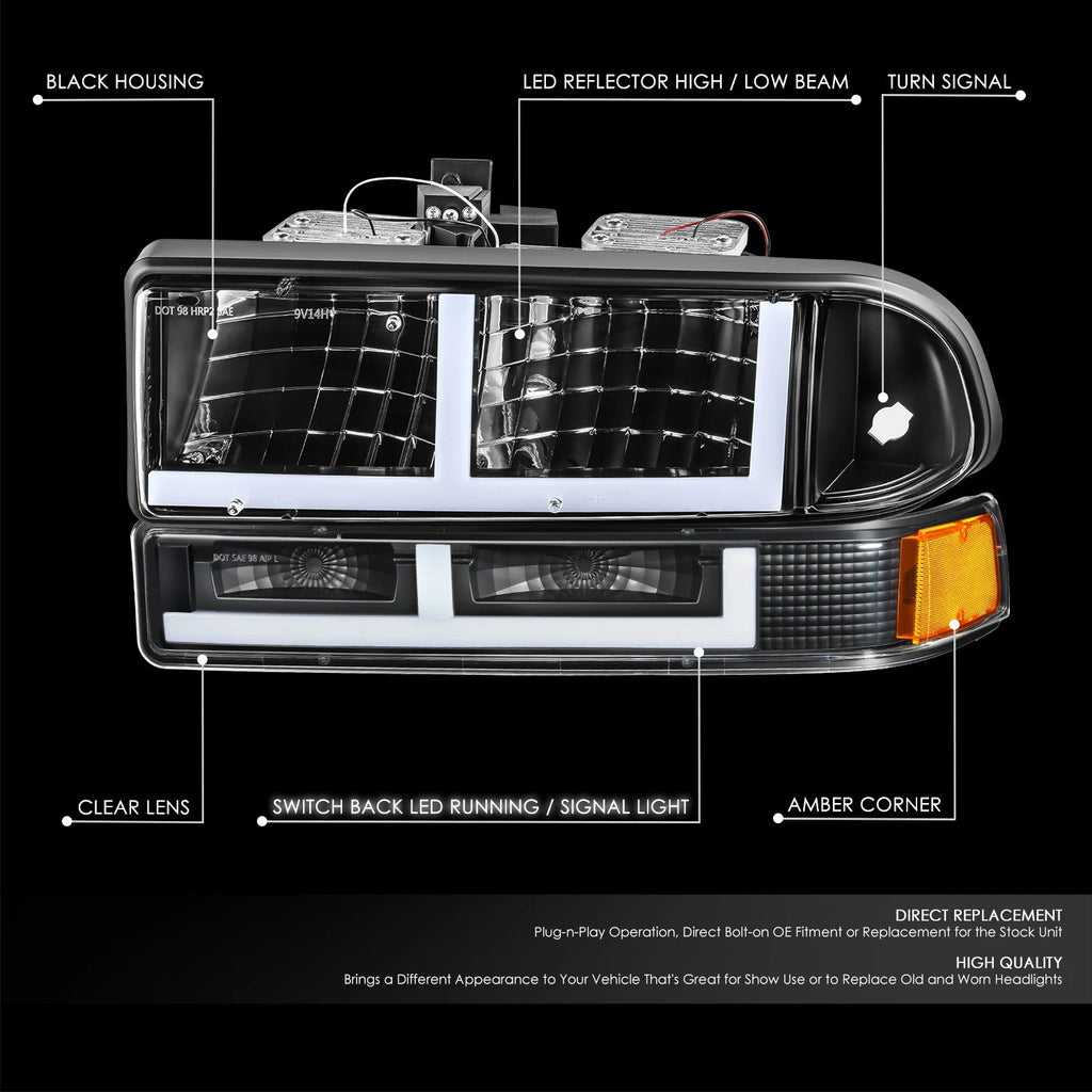F-Shape LED DRL Switchback Headlights for Chevy Blazer/S10 (1998–2004)