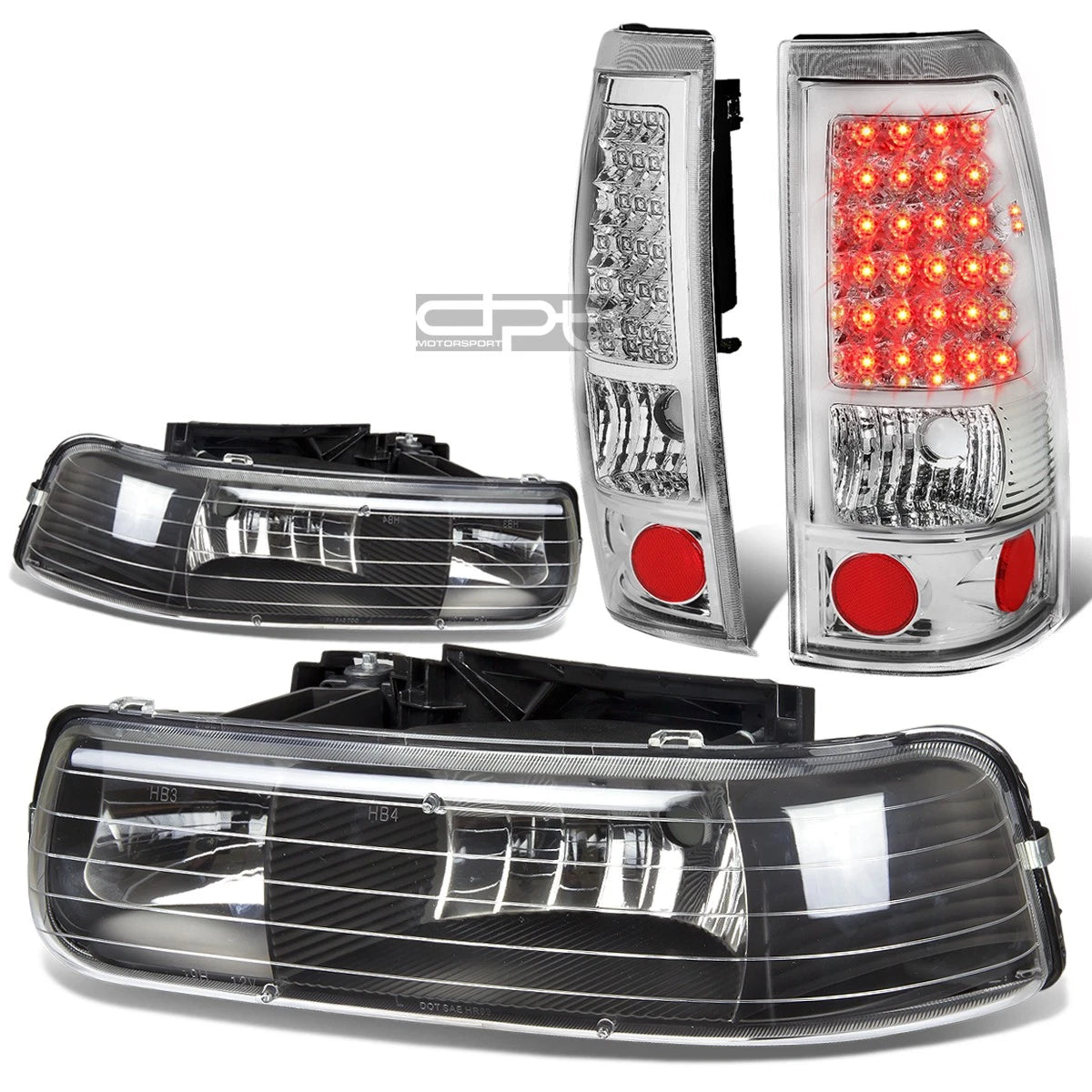 Headlight and Corner Light Set + Chrome LED Tail Light for Silverado (1999–2002)