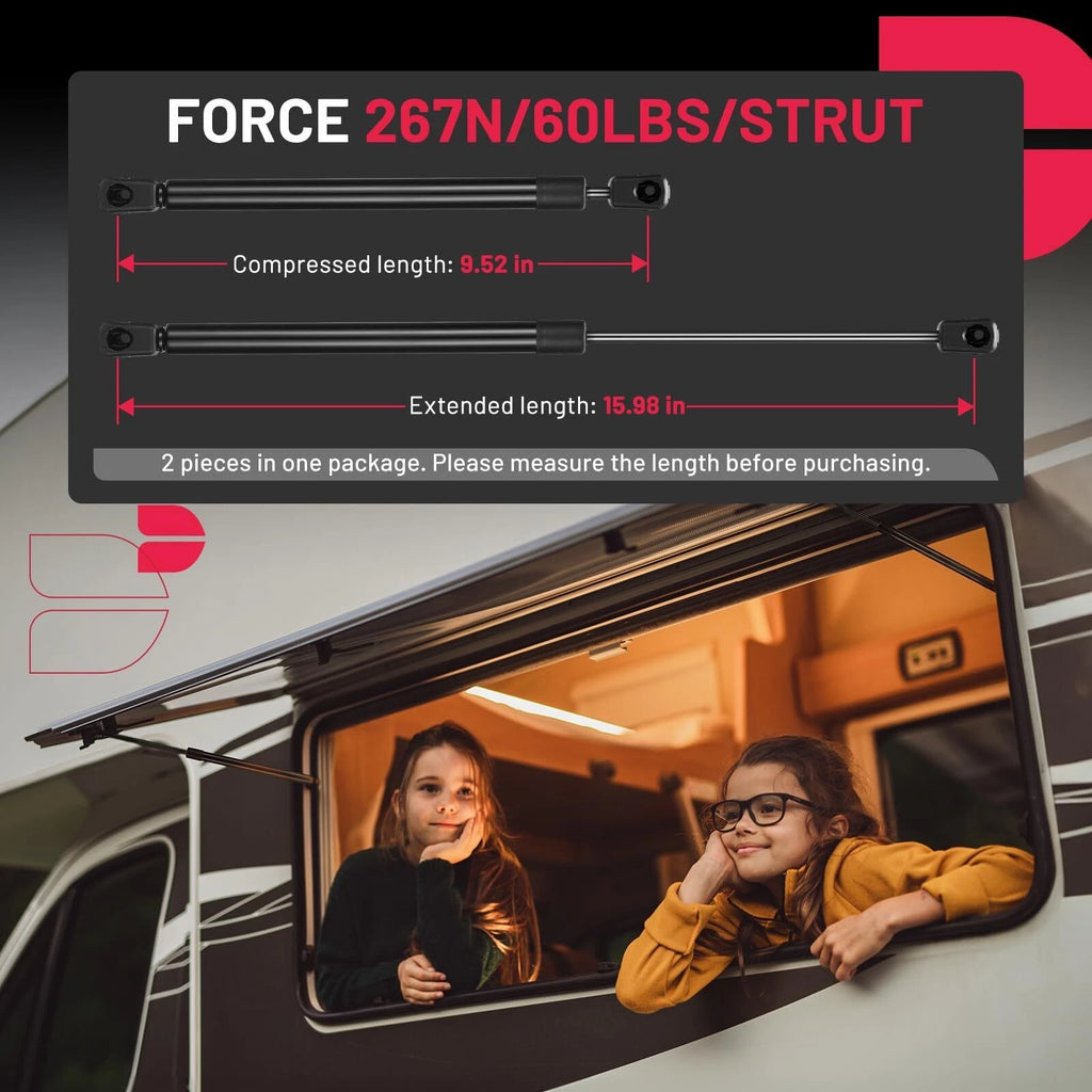 2PC Gas Shocks for Camper Shell Truck Cap (16 Inch, 60Lbs)
