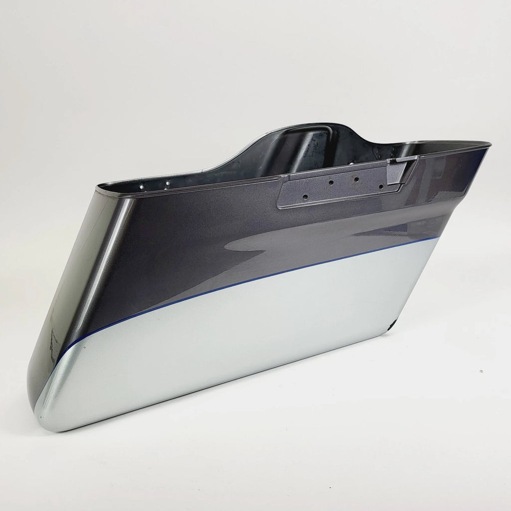 Right Side Saddlebag for Harley Davidson (2014–2023) 2 Tone Silver with Blue Pin