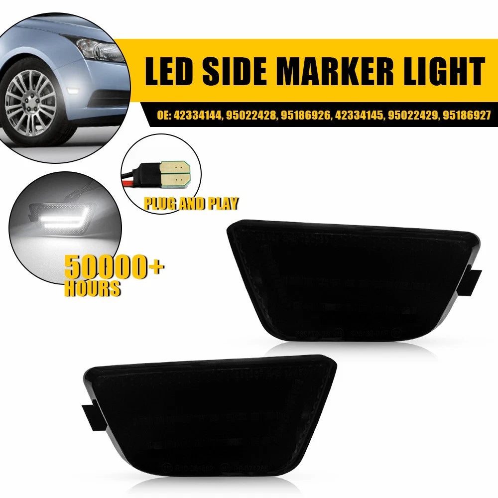 Pair Smoked White LED Front Bumper Side Marker Lights for Chevy Cruze (2011–2015)