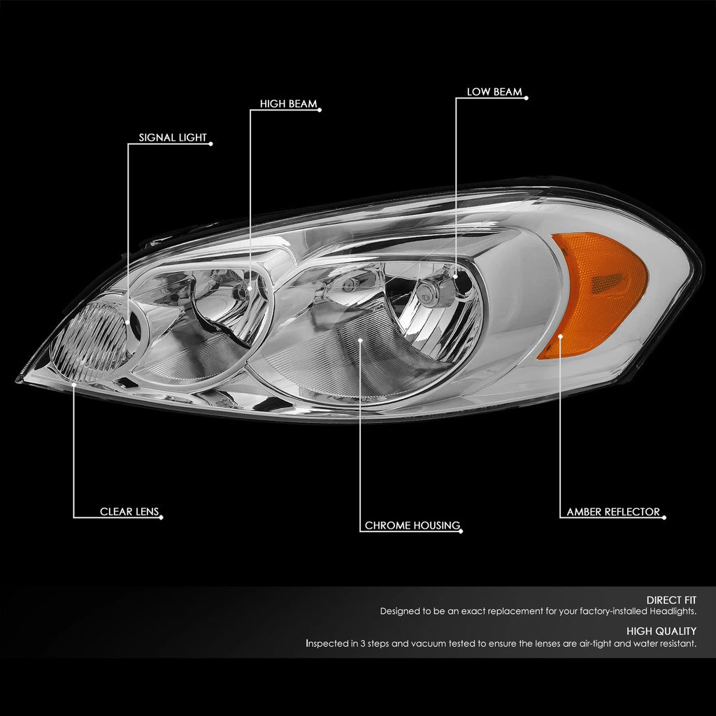 Chrome Housing Headlight with Amber Corner for Chevy Impala/Monte Carlo (2006–2016)