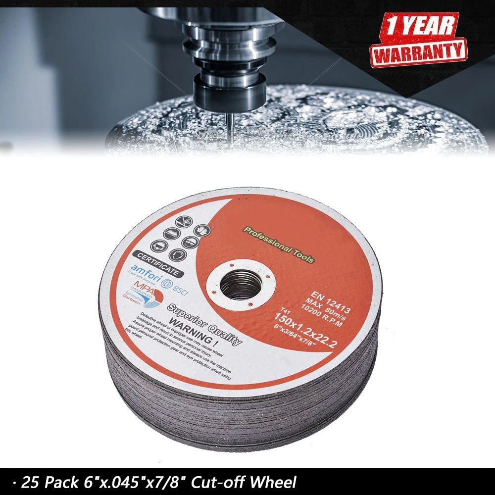 25 Pack Cut-off Wheels for Metal & Stainless Steel (6"x.045"x7/8")