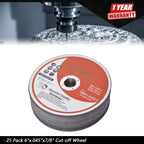 25 Pack Cut-off Wheels for Metal & Stainless Steel (6"x.045"x7/8")