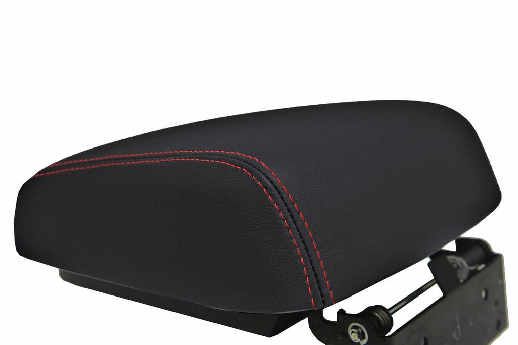 Leather Console Lid Armrest Cover for Mitsubishi Montero (2001–2006) Red Stitch