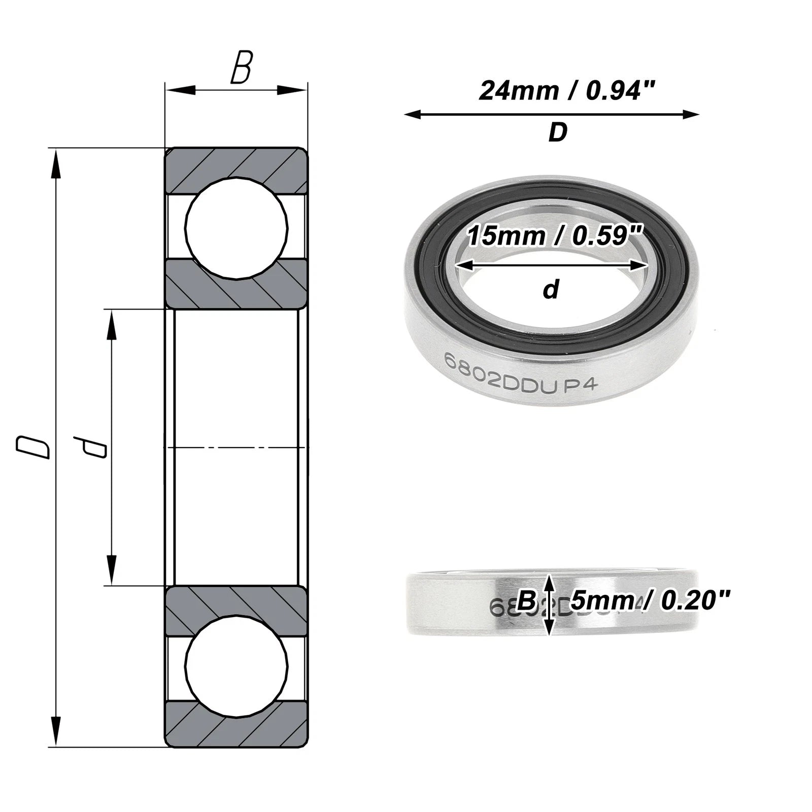 Deep Groove Ball Bearing P4 for Scooter Skateboard Wheel (15x24x5mm)