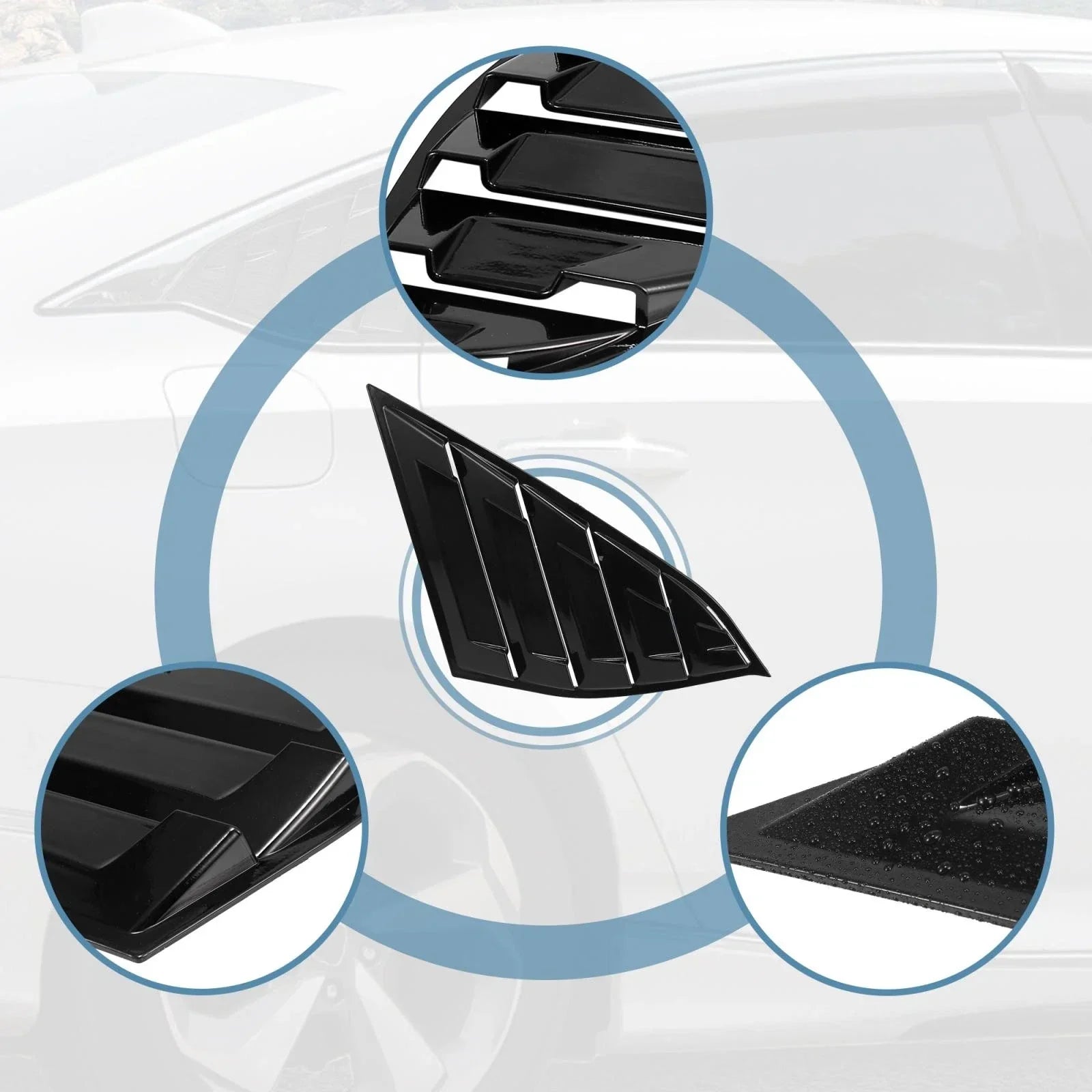 Glossy Black Rear Quarter Vent Window Scoop Louvers for Honda Accord (2018-2021)